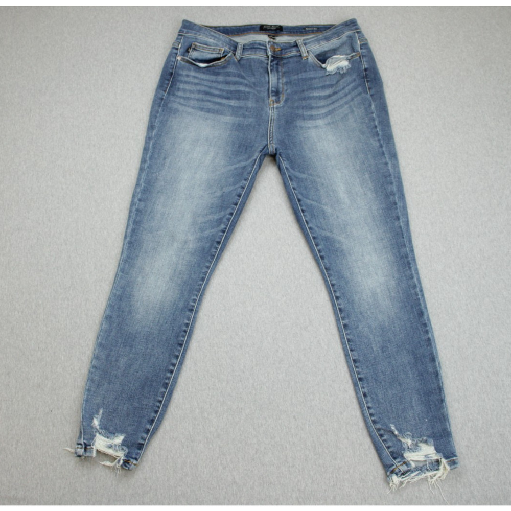Judy Blue Jeans Womens 15/32 Blue Medium Wash Stretch Distressed Hem‎ Skinny Leg